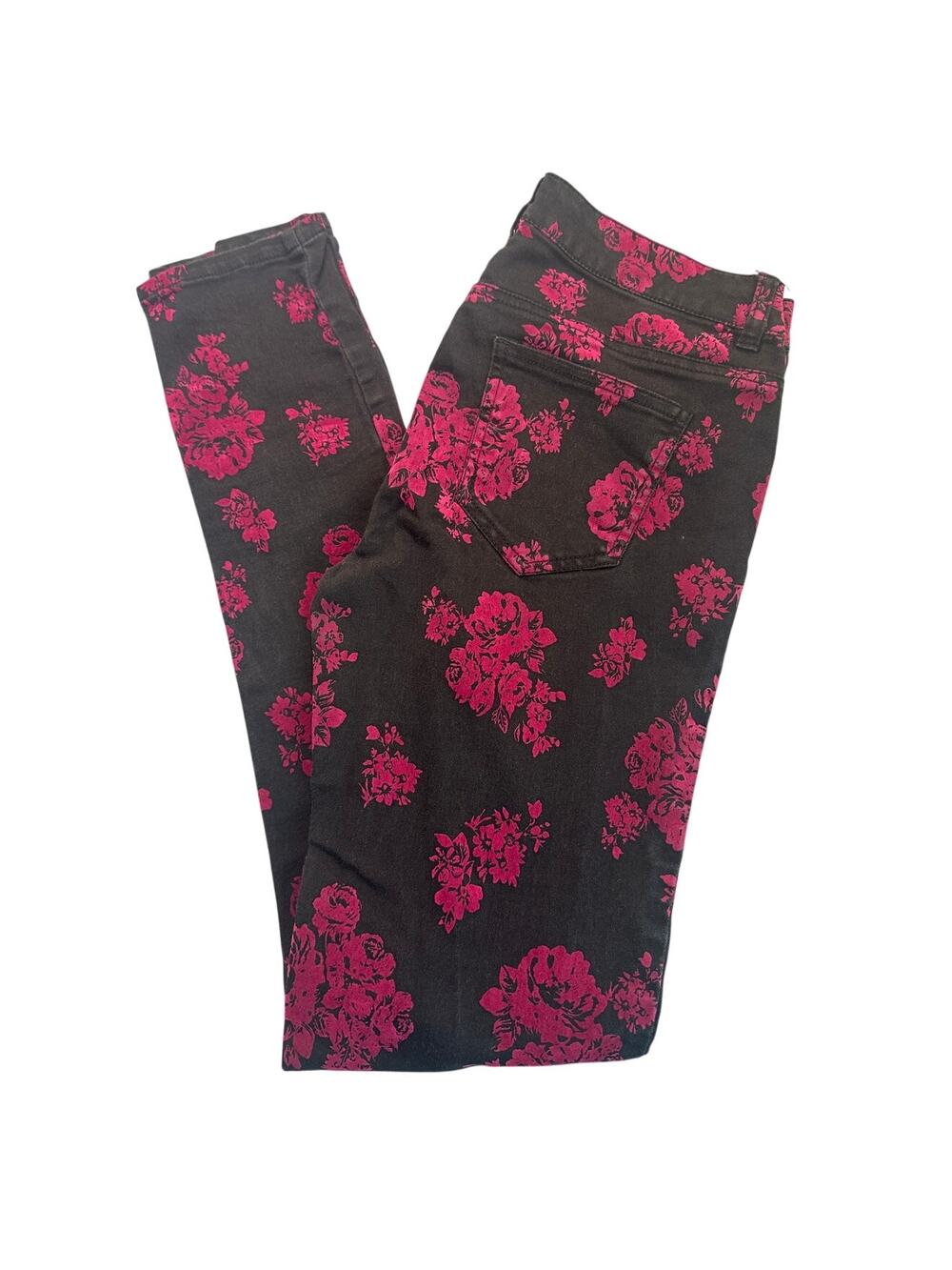 Tinsel Couture Skinny Jeans Flocking Floral Black Magenta Gothic Grunge Punk